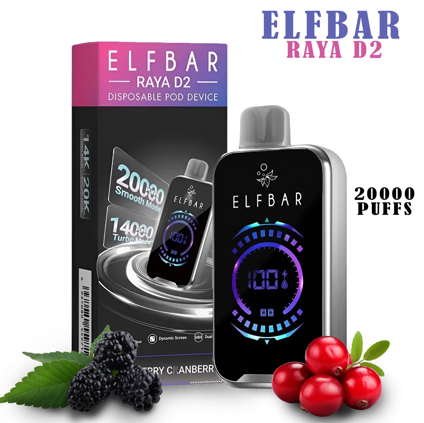 ELF BAR RAYA D2 raspberry cranberry flavor – Ultimate 20,000 Puff Disposable Pod Device