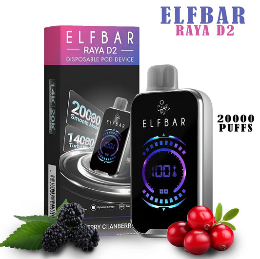 ELF BAR RAYA D2 raspberry cranberry flavor – Ultimate 20,000 Puff Disposable Pod Device